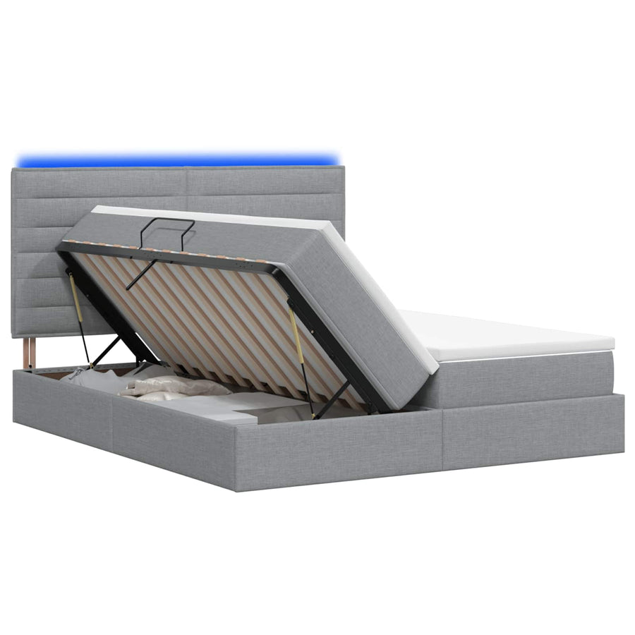 LED Opslagbed met Matras Lichtgrijs 200 x 200 cm Stof