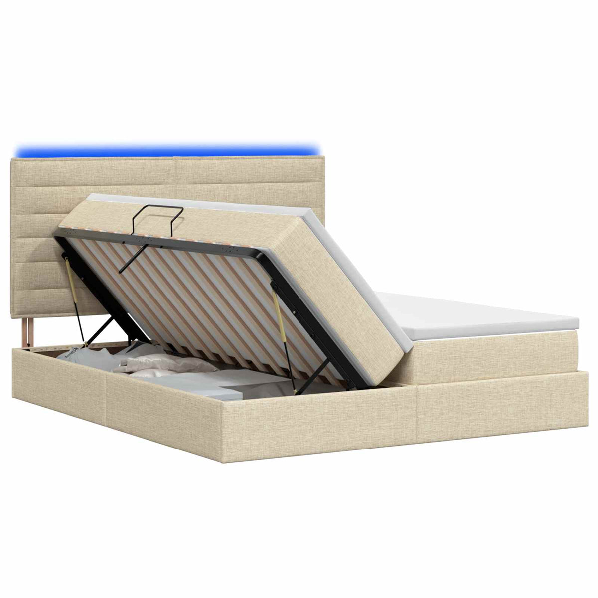 LED Opslagbed met Matras Crèmekleurig 200 x 200 cm Stof