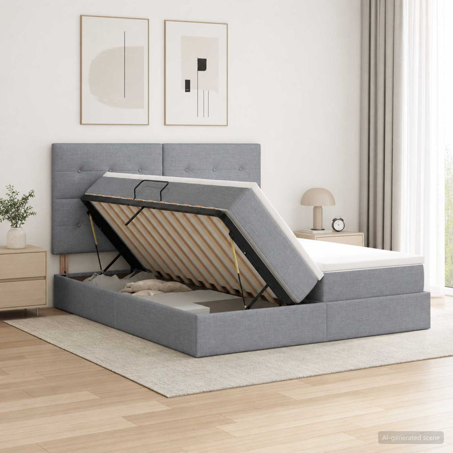 LED Opslagbed met Matras Lichtgrijs 200 x 200 cm Stof