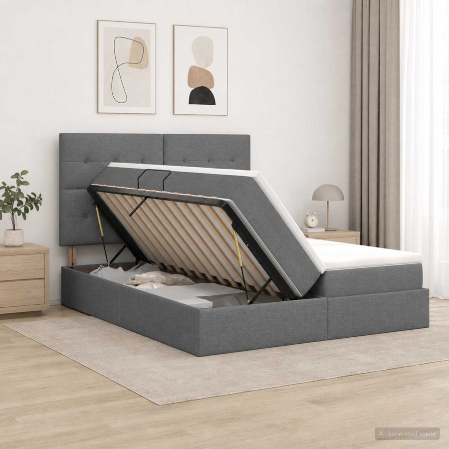 Opslag bed met hoofdeinde Donkergrijs 200 x 200 cm Stof