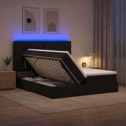 LED Opslagbed met Matras Zwart 200 x 200 cm Stof