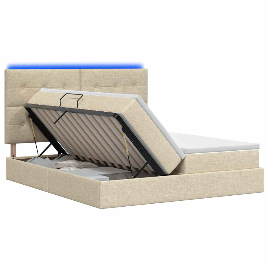 LED Opslagbed met Matras Crèmekleurig 180 x 200 cm Stof