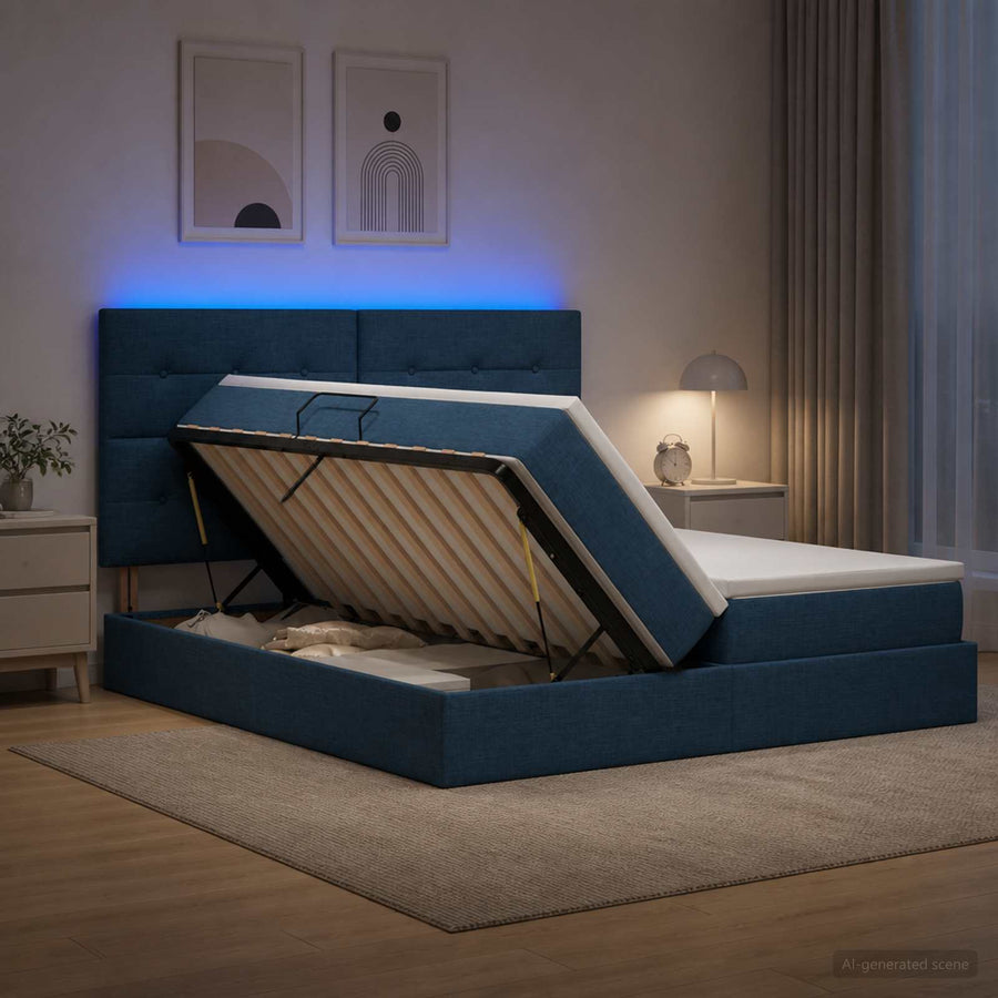 LED Opslagbed met Matras Blauw 180 x 200 cm Stof