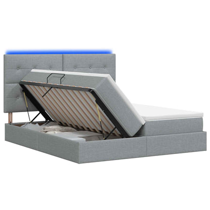 LED Opslagbed met Matras Lichtgrijs 200 x 200 cm Stof