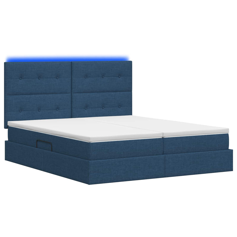 LED Opslagbed met Matras Blauw 200 x 200 cm Stof