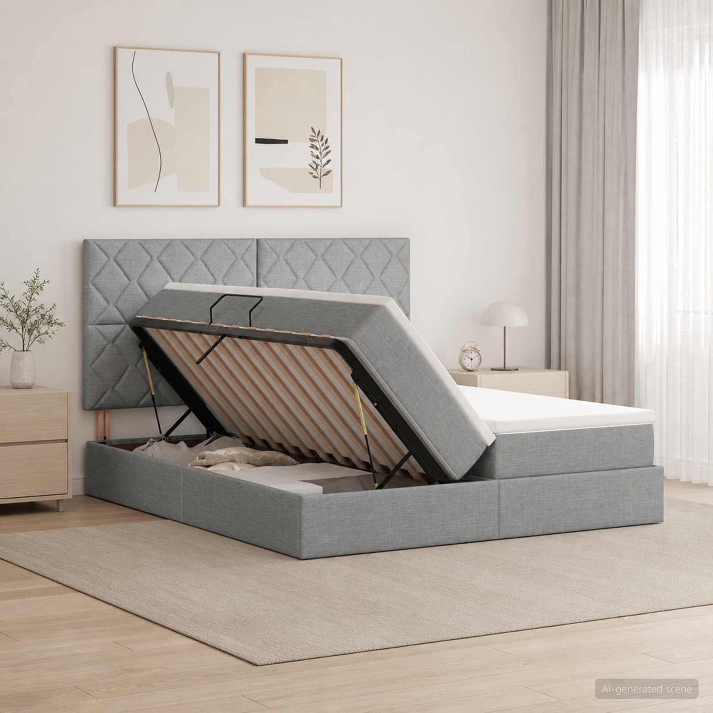 LED Opslagbed met Matras Lichtgrijs 180 x 200 cm Stof