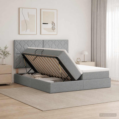 LED Opslagbed met Matras Lichtgrijs 180 x 200 cm Stof