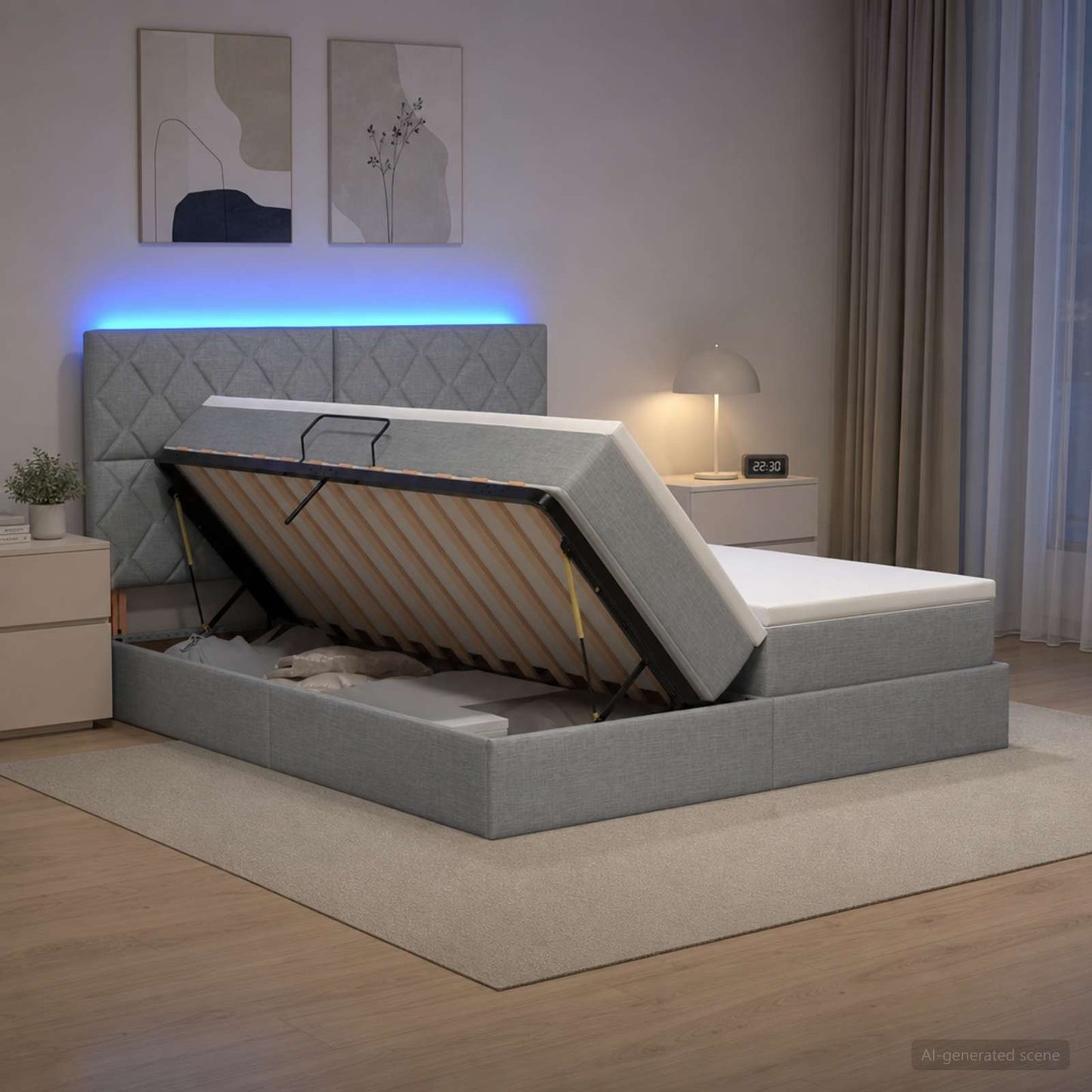 LED Opslagbed met Matras Lichtgrijs 180 x 200 cm Stof