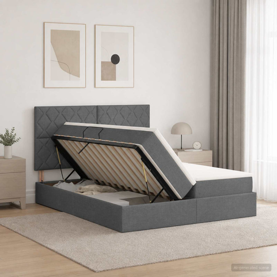Opslag bed met hoofdeinde Donkergrijs 180 x 200 cm Stof