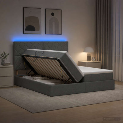 LED Opslagbed met Matras Donkergrijs 180 x 200 cm Stof