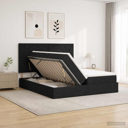 Opslag bed met hoofdeinde met opslag Zwart 180 x 200 cm Stof