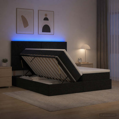 LED Opslagbed met Matras Zwart 180 x 200 cm Stof