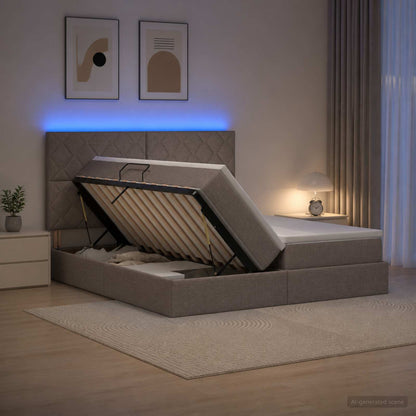 LED Opslagbed met Matras Taupe 180 x 200 cm Stof