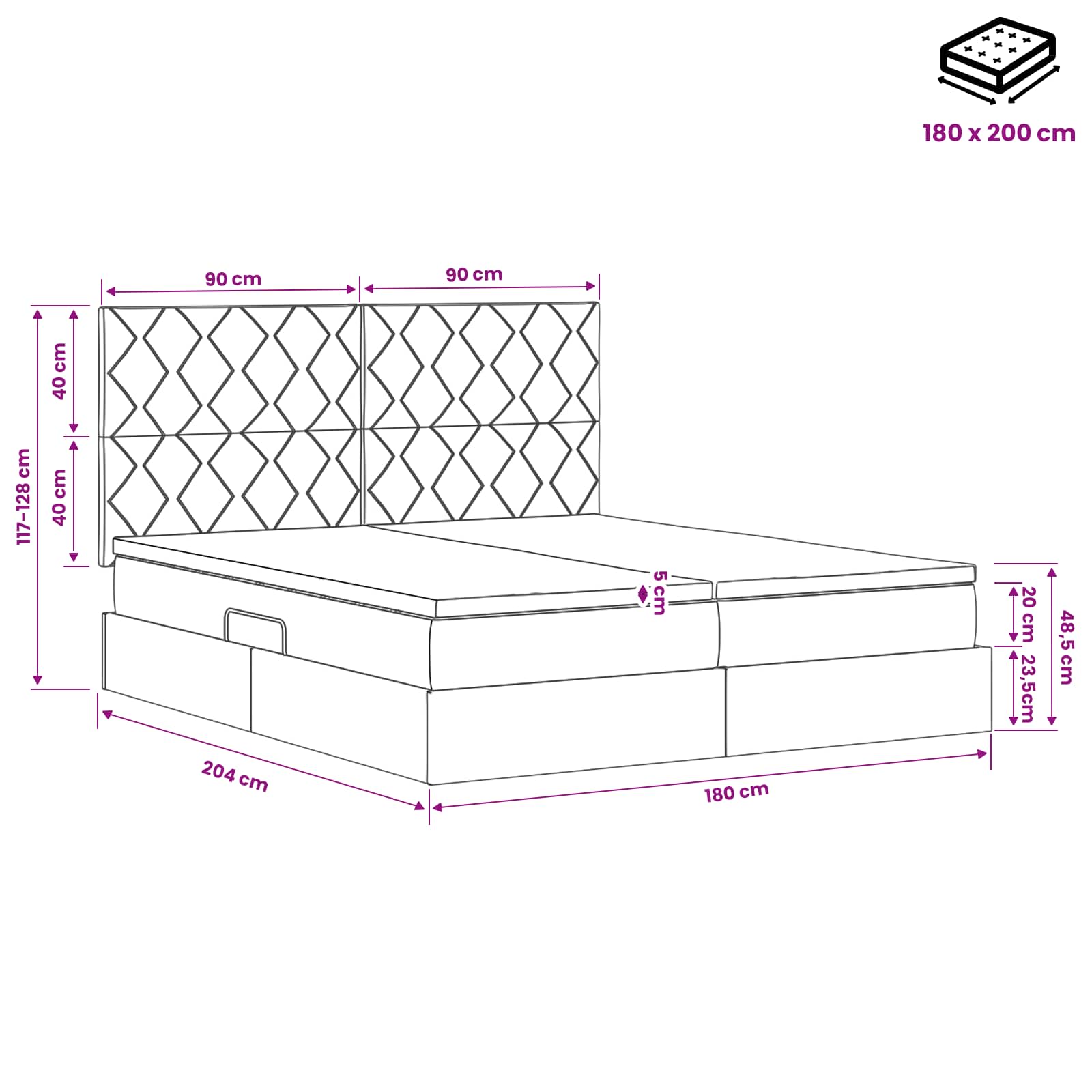 LED Opslagbed met Matras Taupe 180 x 200 cm Stof