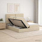 Opbergbed met hoofdeinde crèmekleurig 180x200 cm stof