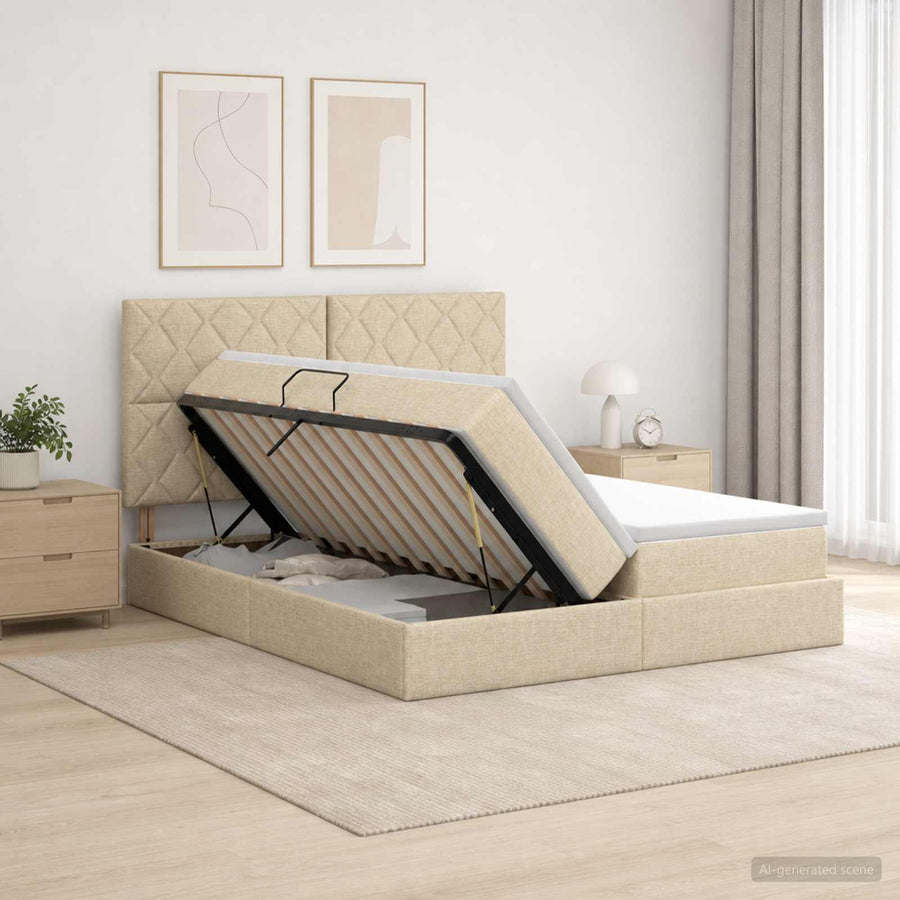 Opslag bed met hoofdeinde Crèmekleurig 180 x 200 cm Stof