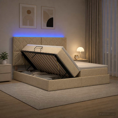 LED Opslagbed met Matras Crèmekleurig 180 x 200 cm Stof