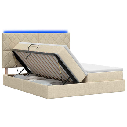 LED Opslagbed met Matras Crèmekleurig 180 x 200 cm Stof