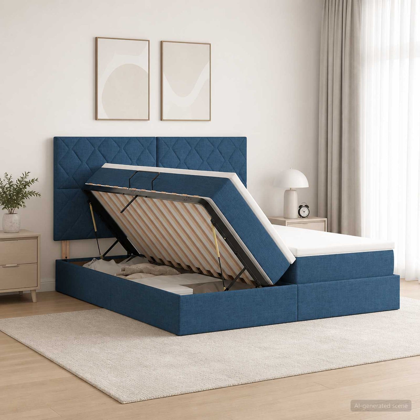 Opslag bed met hoofdeinde met opslag Blauw 180 x 200 cm Stof