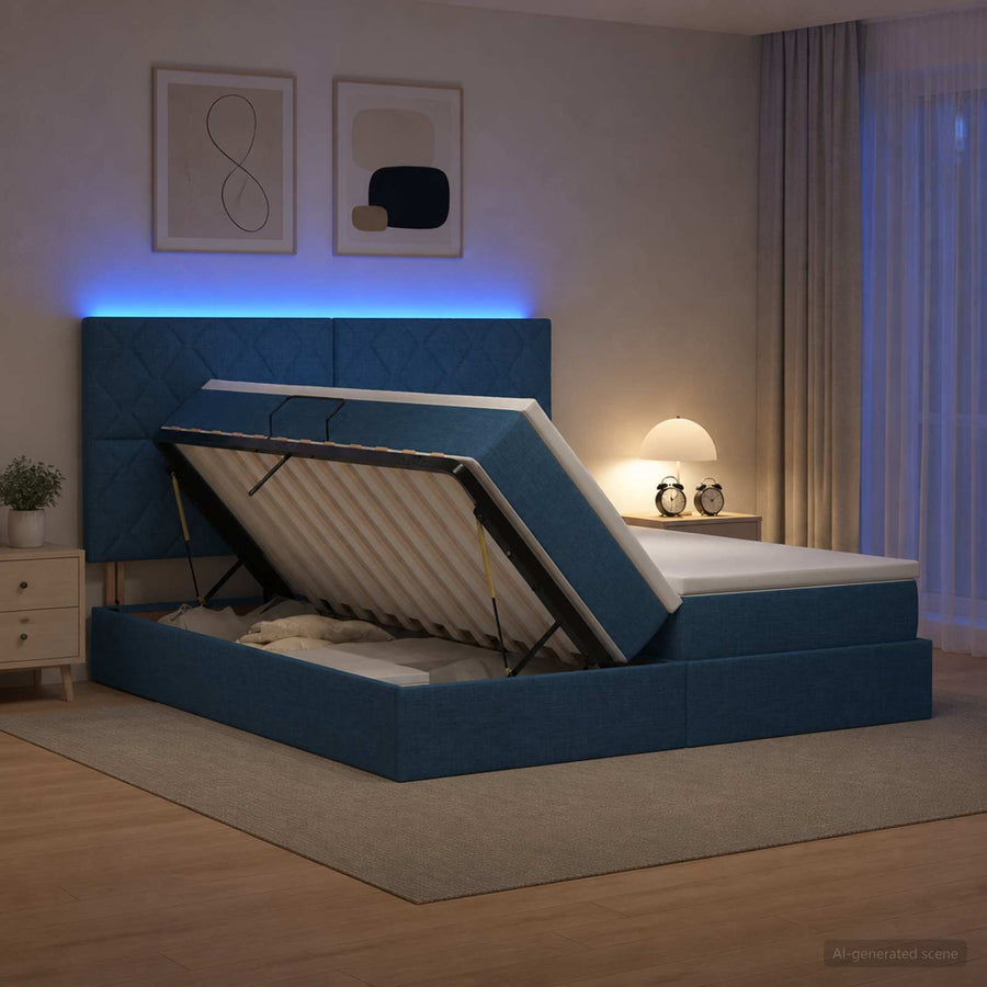 LED Opslagbed met Matras Blauw 180 x 200 cm Stof