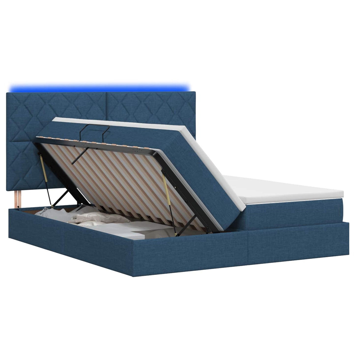 LED Opslagbed met Matras Blauw 180 x 200 cm Stof
