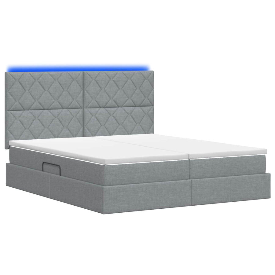 LED Opslagbed met Matras Lichtgrijs 200 x 200 cm Stof