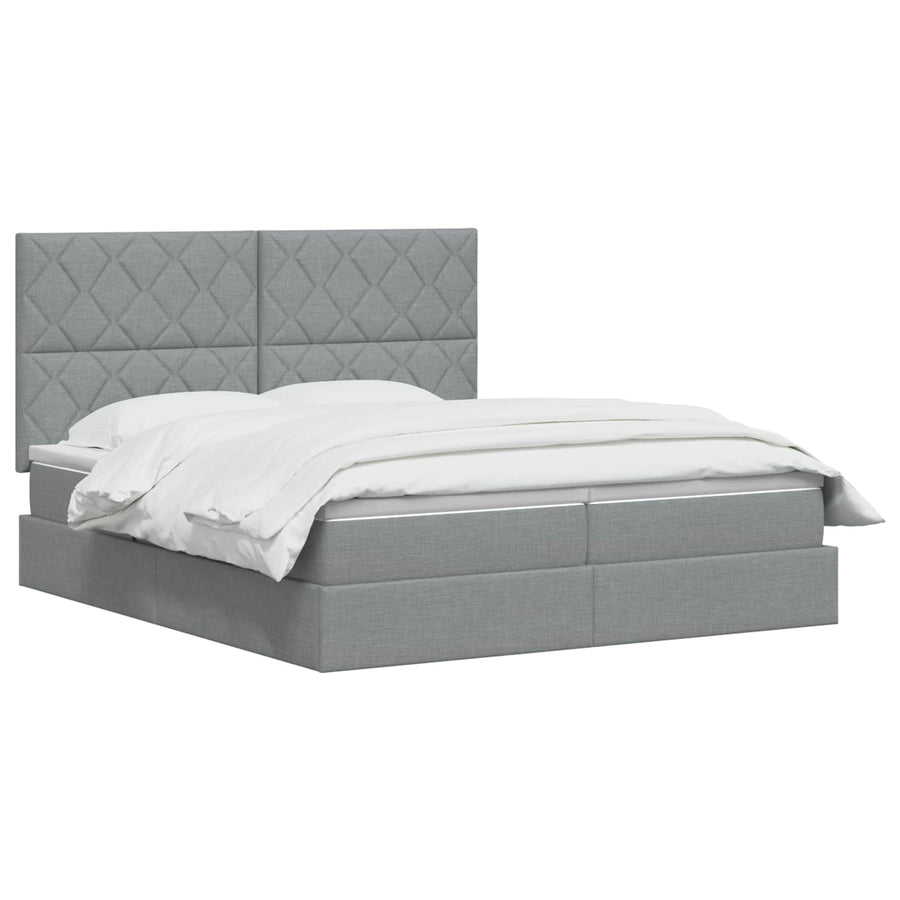 LED Opslagbed met Matras Lichtgrijs 200 x 200 cm Stof