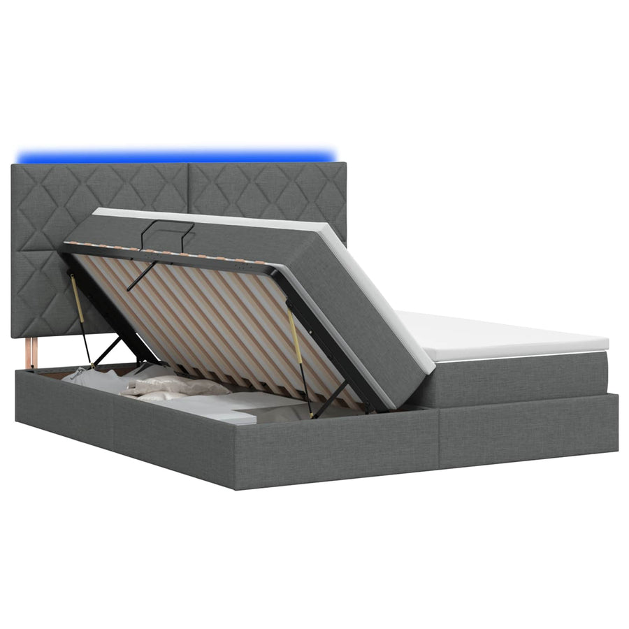 LED Opslagbed met Matras Donkergrijs 200 x 200 cm Stof