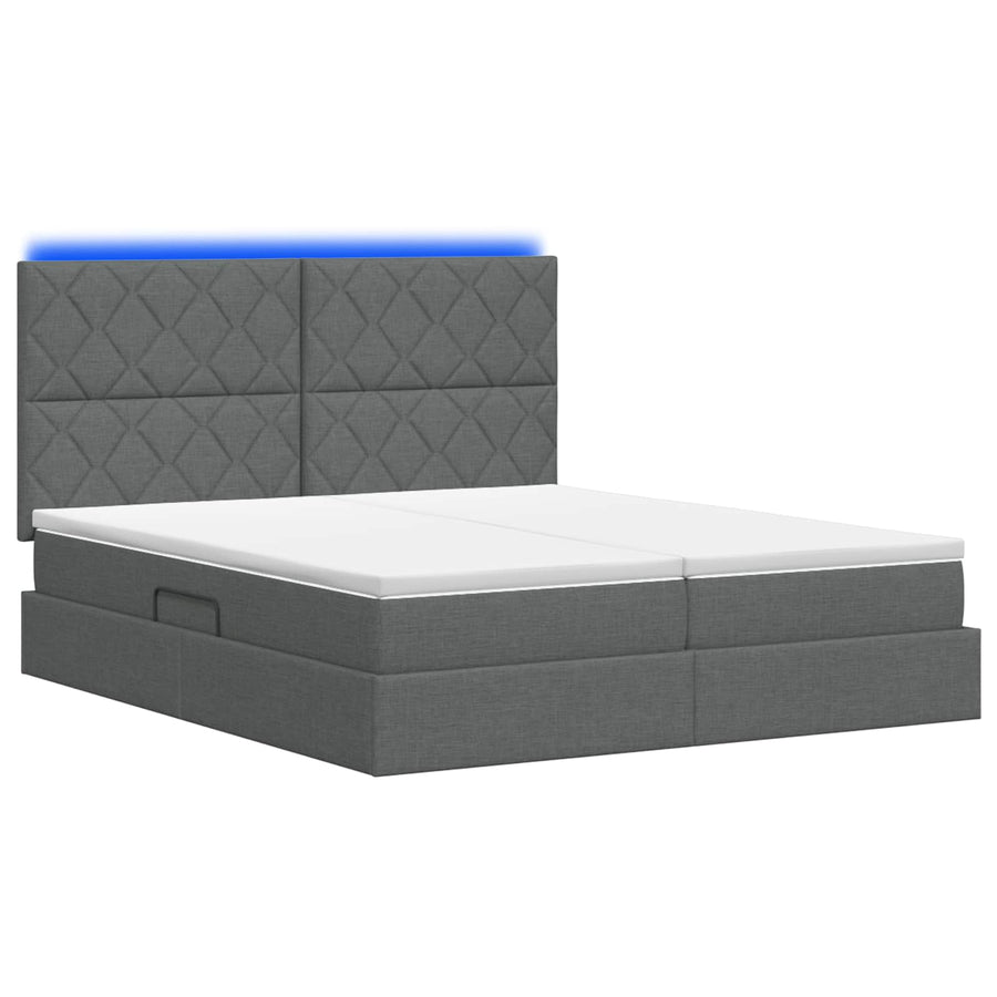 LED Opslagbed met Matras Donkergrijs 200 x 200 cm Stof