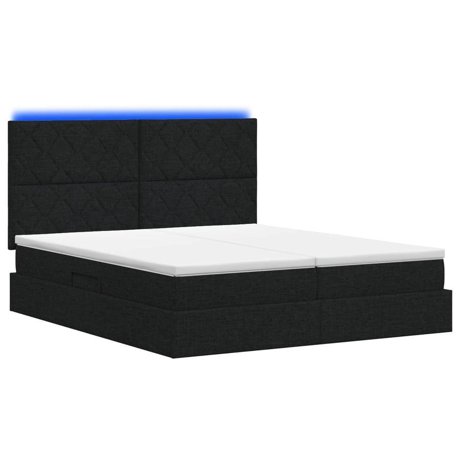 LED Opslagbed met Matras Zwart 200 x 200 cm Stof