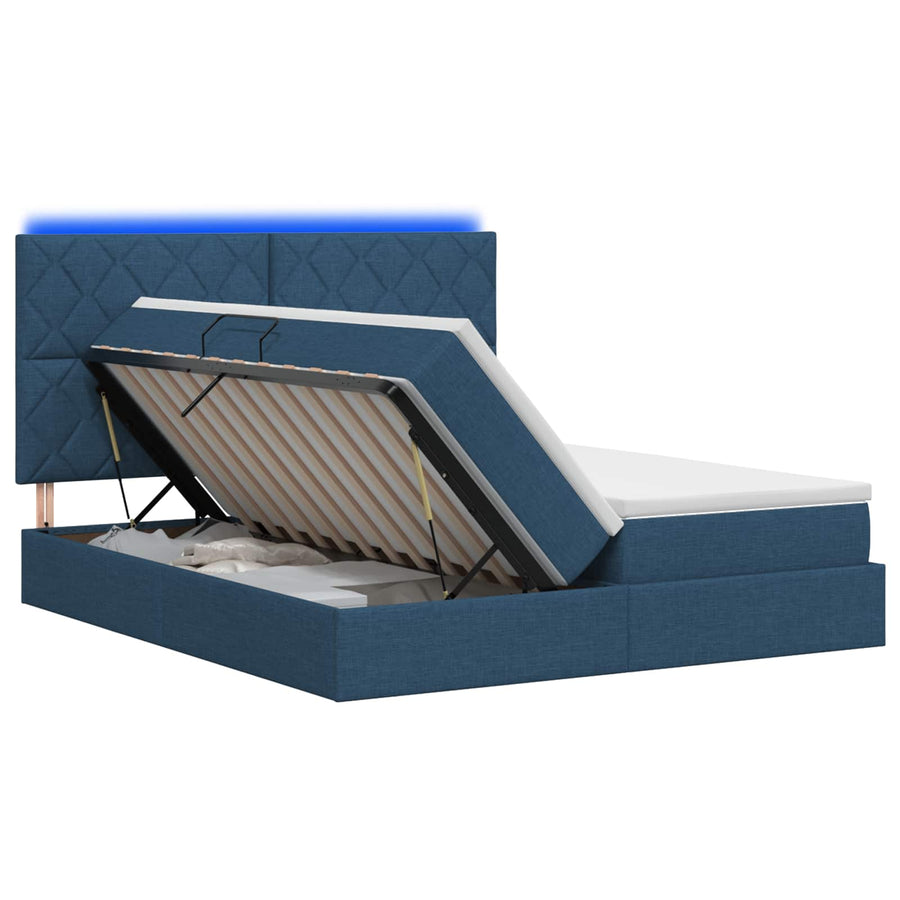 LED Opslagbed met Matras Blauw 200 x 200 cm Stof