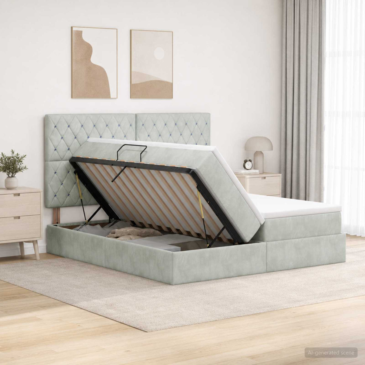 LED Opslagbed met Matras Lichtgrijs 180 x 200 cm Fluweel