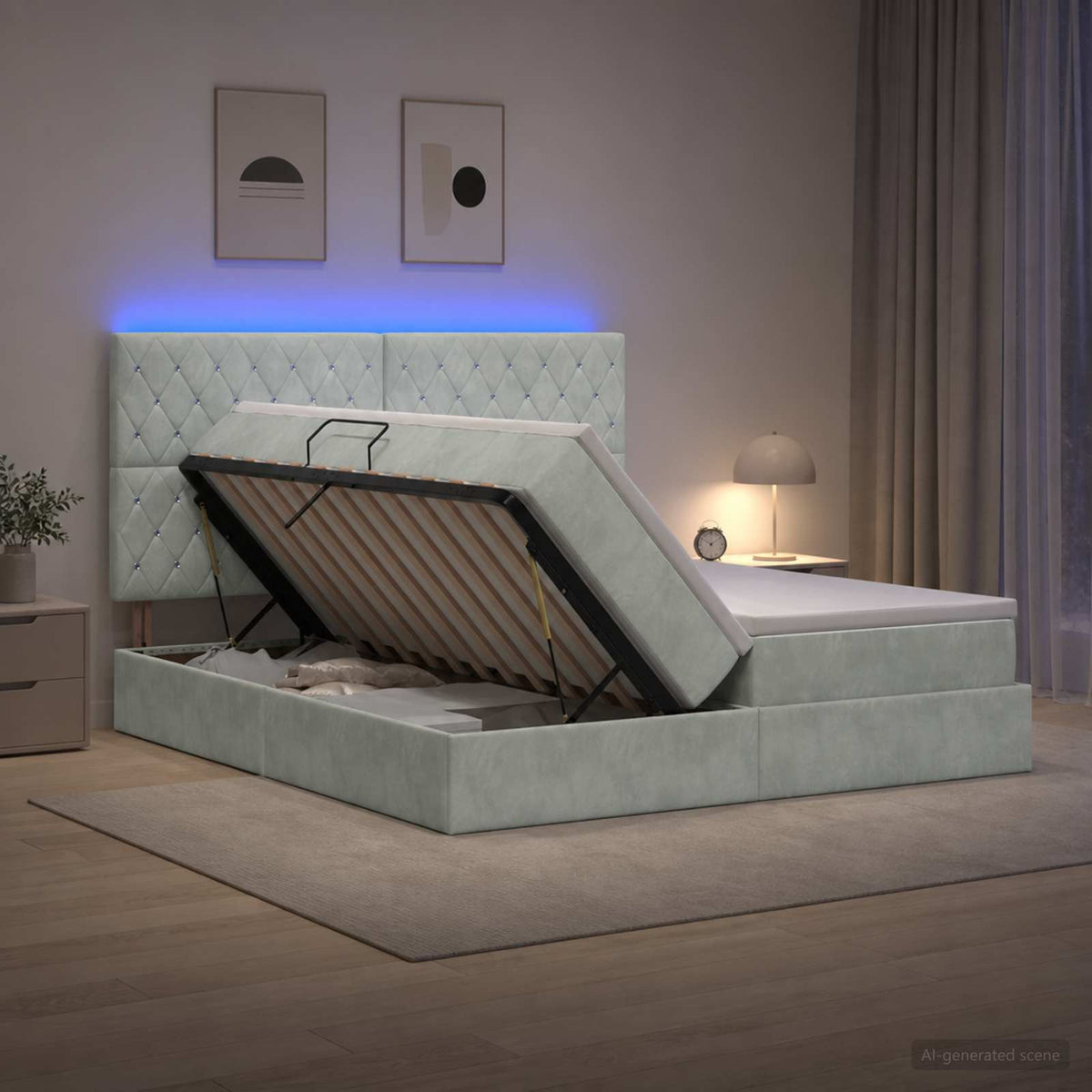 LED Opslagbed met Matras Lichtgrijs 180 x 200 cm Fluweel