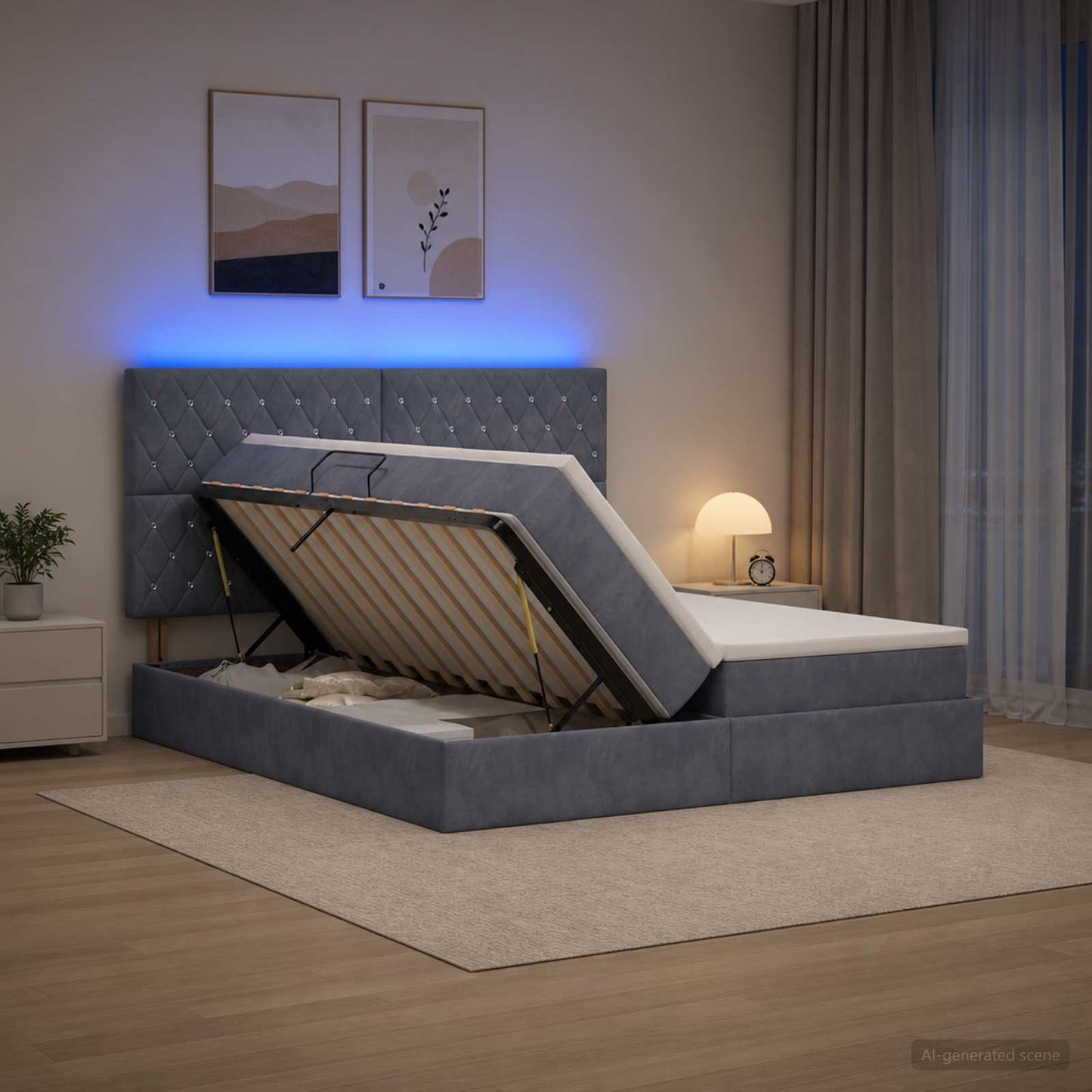 LED Opslagbed met Matras Donkergrijs 180 x 200 cm Fluweel