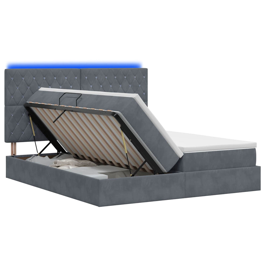 LED Opslagbed met Matras Donkergrijs 180 x 200 cm Fluweel