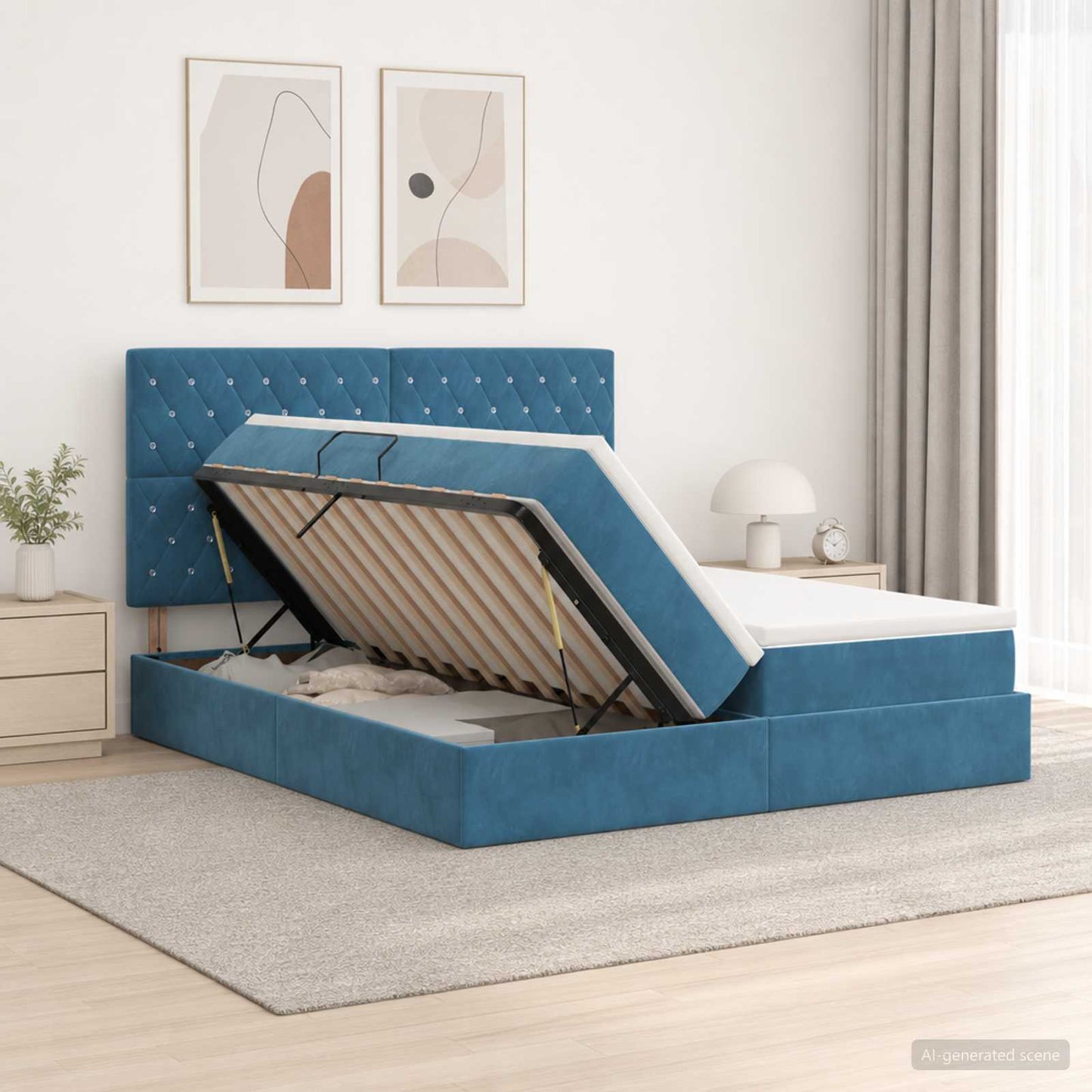 Opslag bed met hoofdeinde Donkerblauw 200 x 200 cm Fluweel