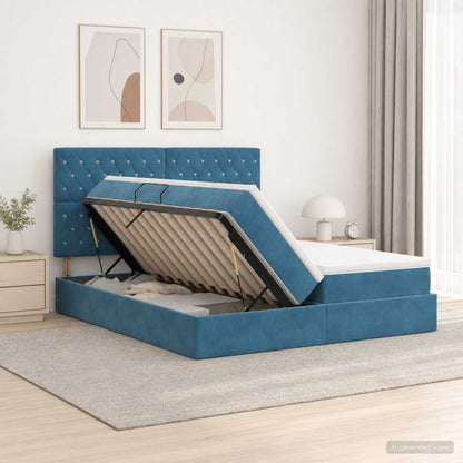LED Opslagbed met Matras Donkerblauw 200 x 200 cm Fluweel