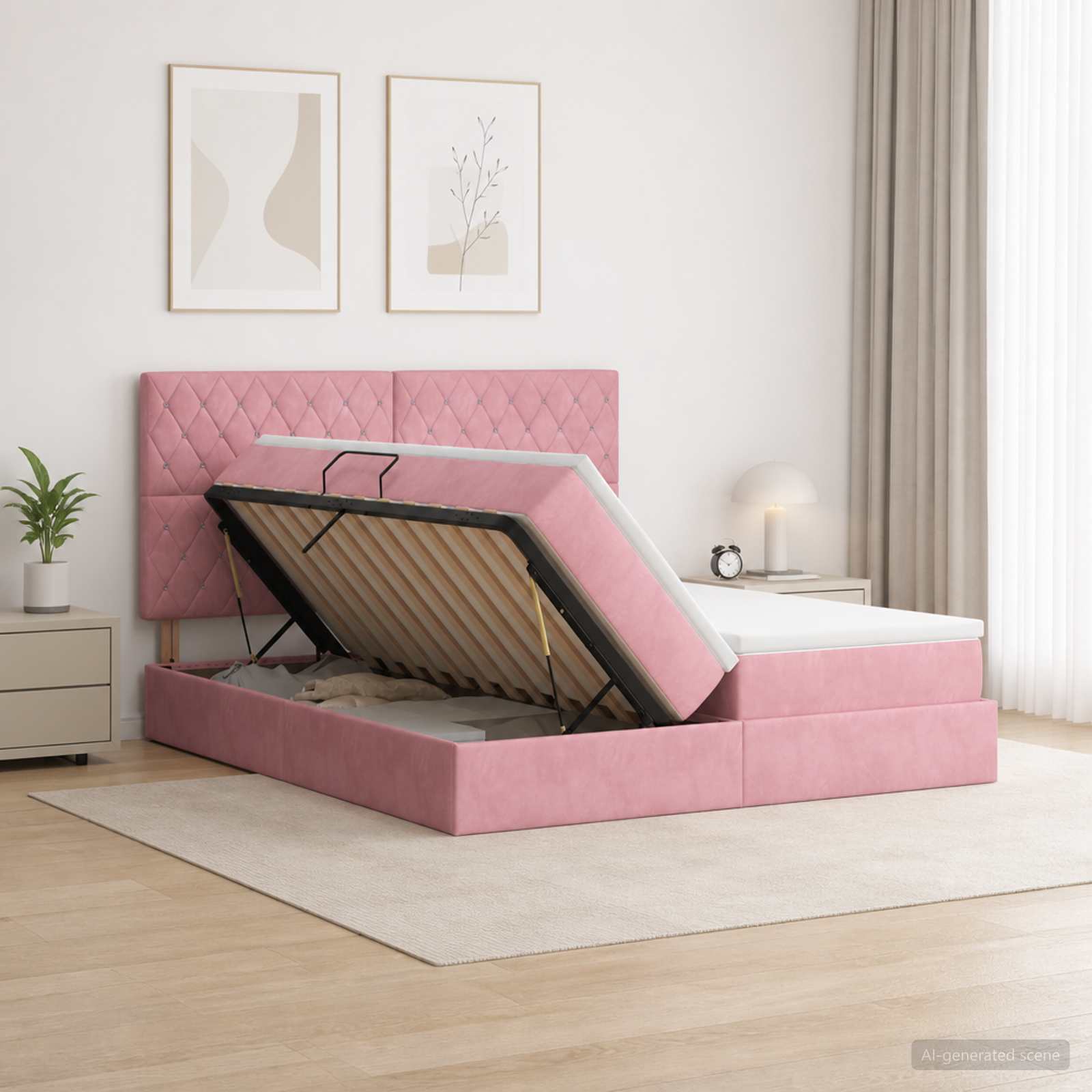 Opslag bed met hoofdeinde met opslag Roze 180 x 200 cm Fluweel