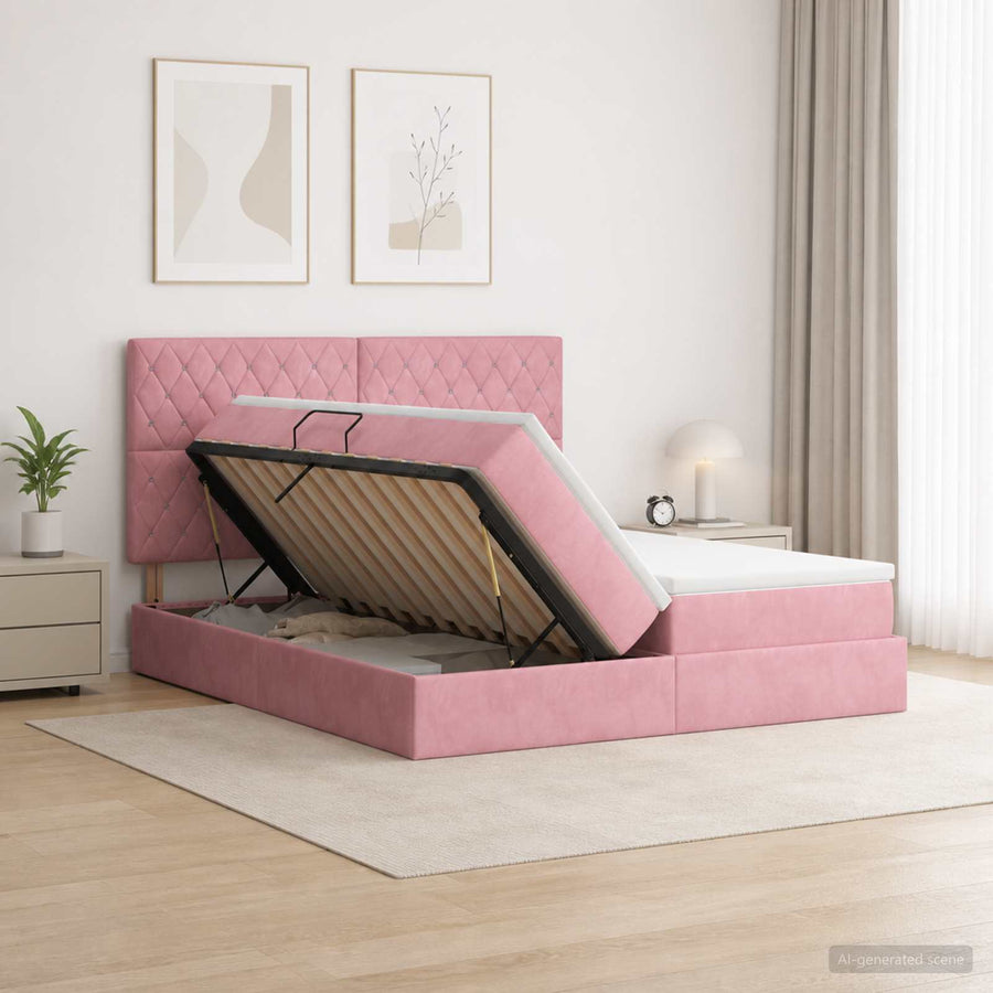 Opslag bed met hoofdeinde met opslag Roze 180 x 200 cm Fluweel