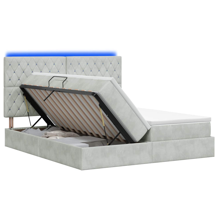 LED Opslagbed met Matras Lichtgrijs 200 x 200 cm Fluweel