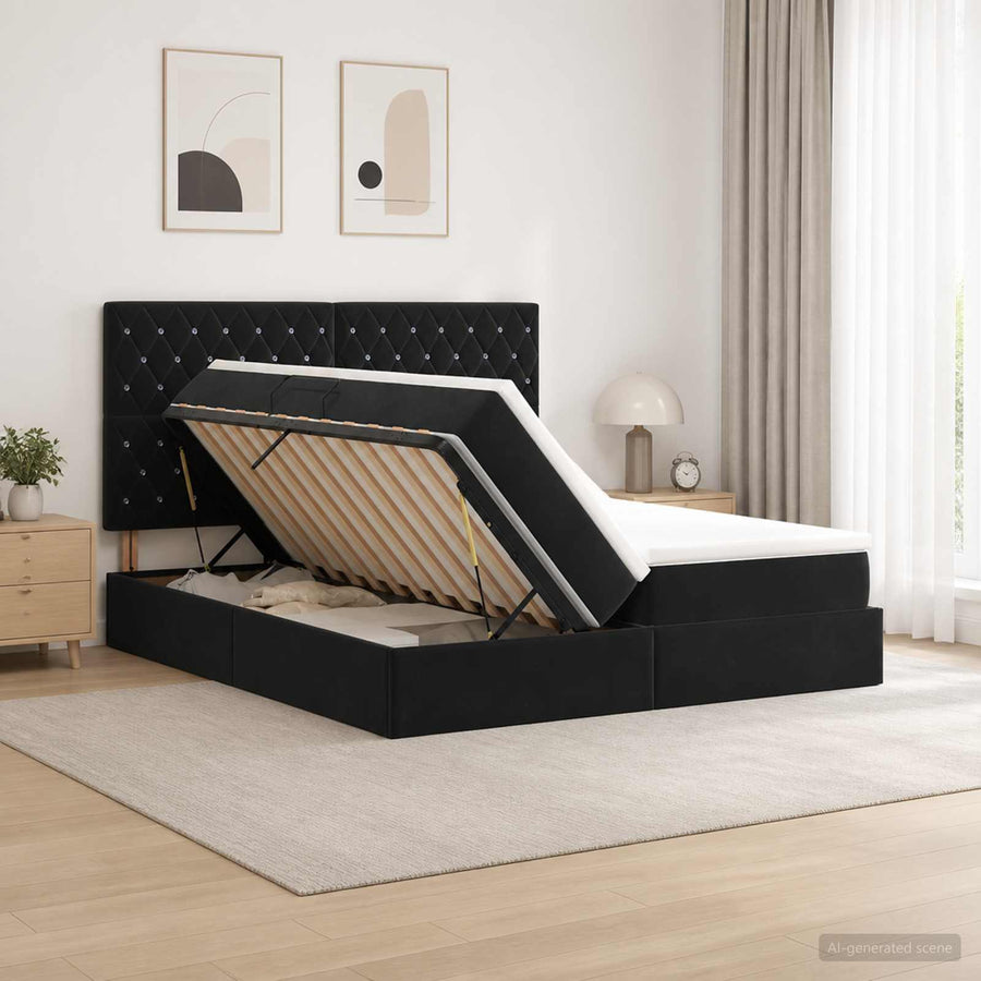 LED Opslagbed met Matras Zwart 200 x 200 cm Fluweel