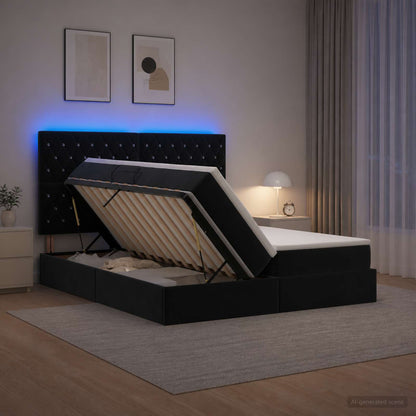 LED Opslagbed met Matras Zwart 200 x 200 cm Fluweel