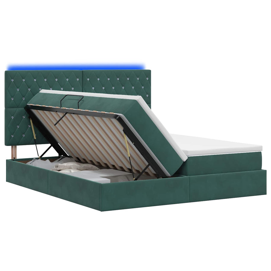 LED Opslagbed met Matras Donkergroen 200 x 200 cm Fluweel