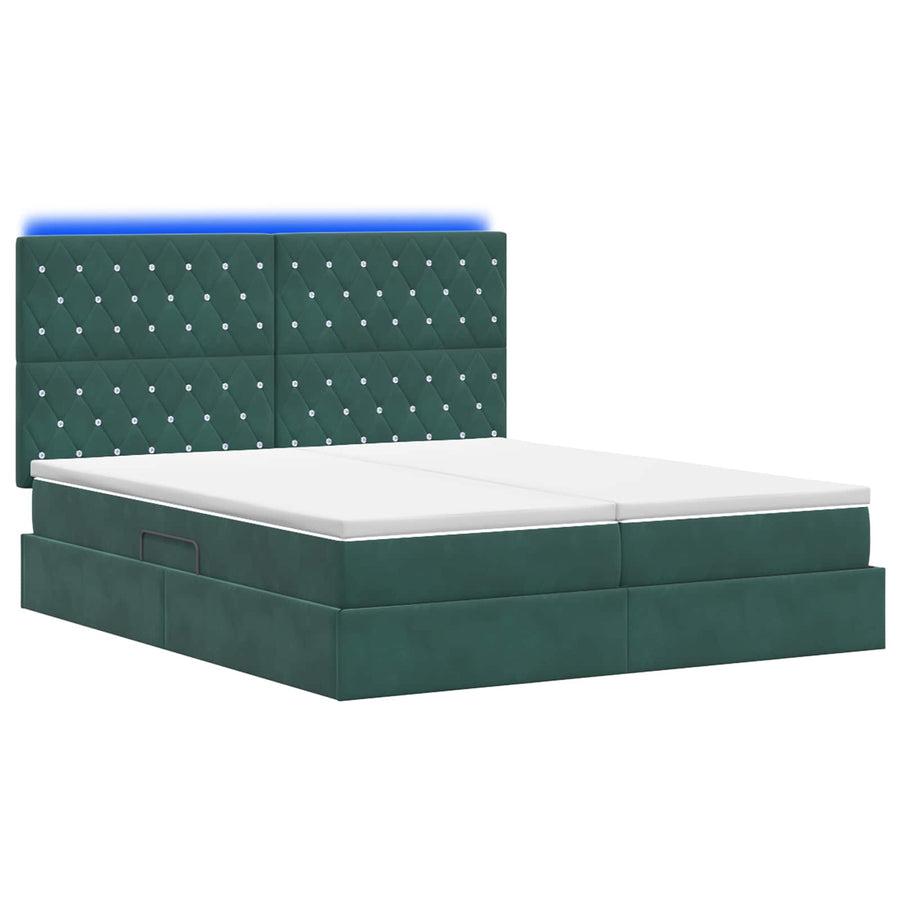 LED Opslagbed met Matras Donkergroen 200 x 200 cm Fluweel