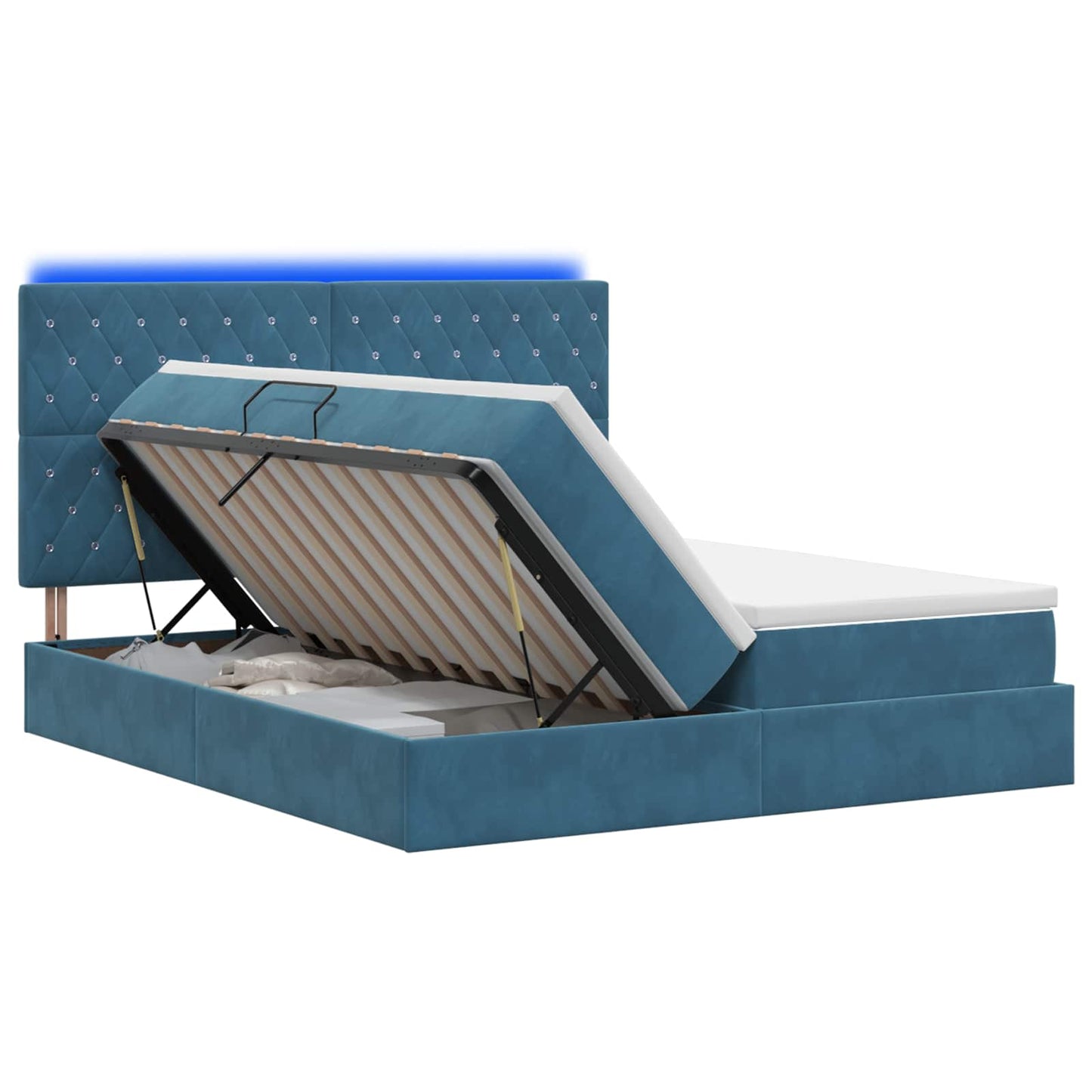 LED Opslagbed met Matras Donkerblauw 200 x 200 cm Fluweel