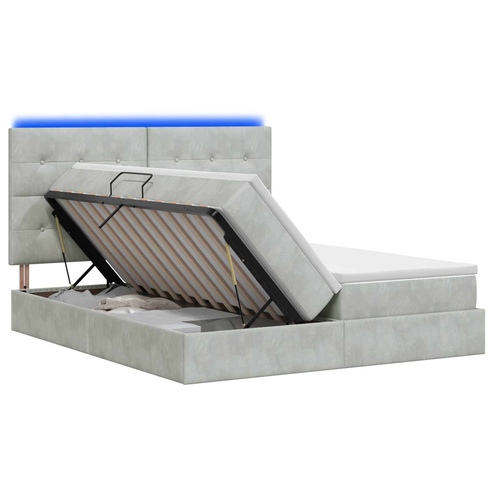 LED Opslagbed met Matras Lichtgrijs 180 x 200 cm Fluweel