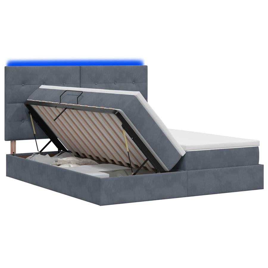 LED Opslagbed met Matras Donkergrijs 180 x 200 cm Fluweel