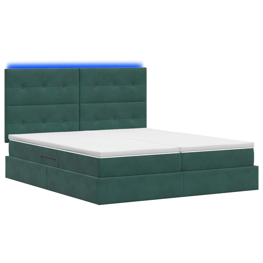 LED Opslagbed met Matras Donkergroen 180 x 200 cm Fluweel