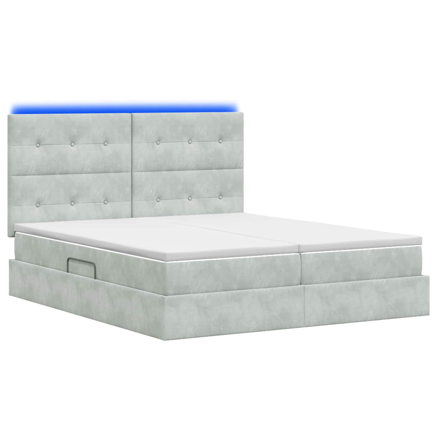 LED Opslagbed met Matras Lichtgrijs 200 x 200 cm Fluweel
