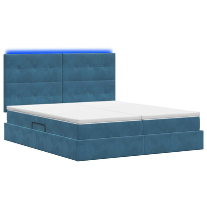 LED Opslagbed met Matras Donkerblauw 200 x 200 cm Fluweel